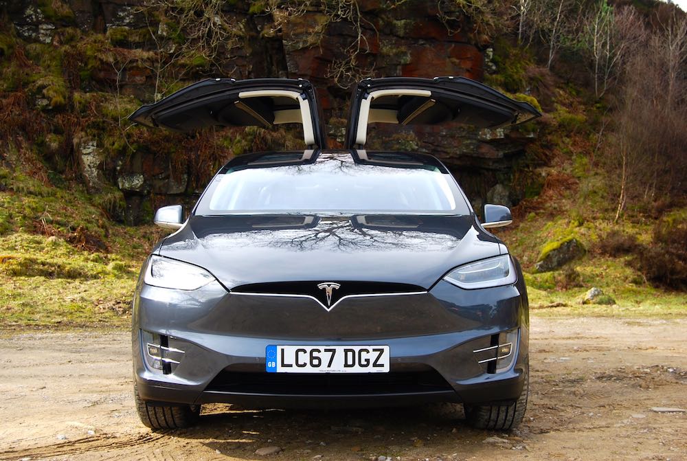 Tesla Model X falcon wing doors open