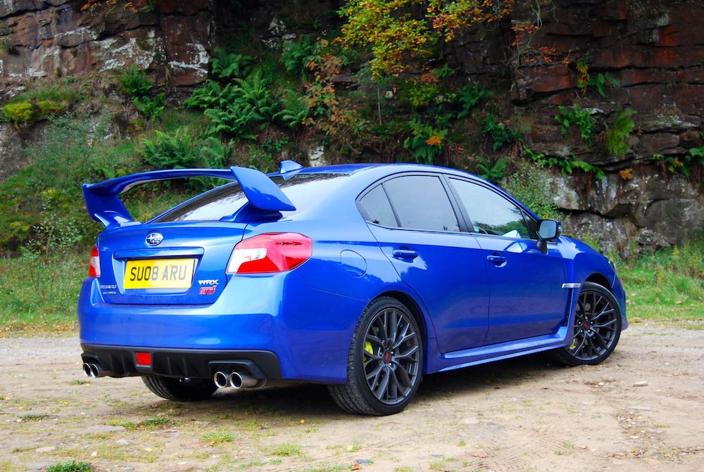 subaru wrx sti final editon blue rear side review