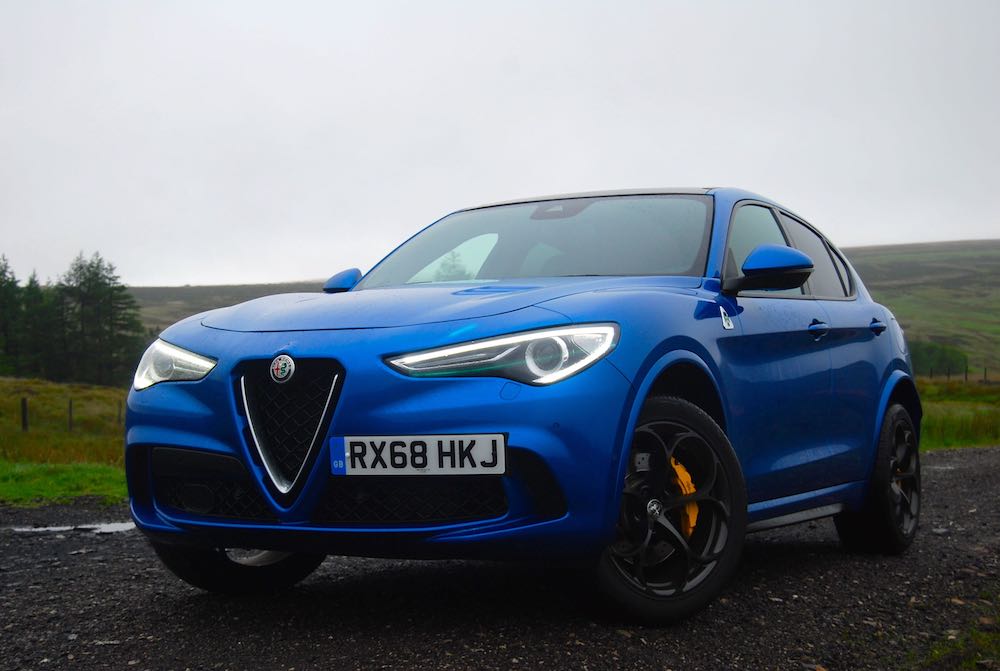 2019 alfa romeo stelvio quadrifoglio blue front side review roadtest