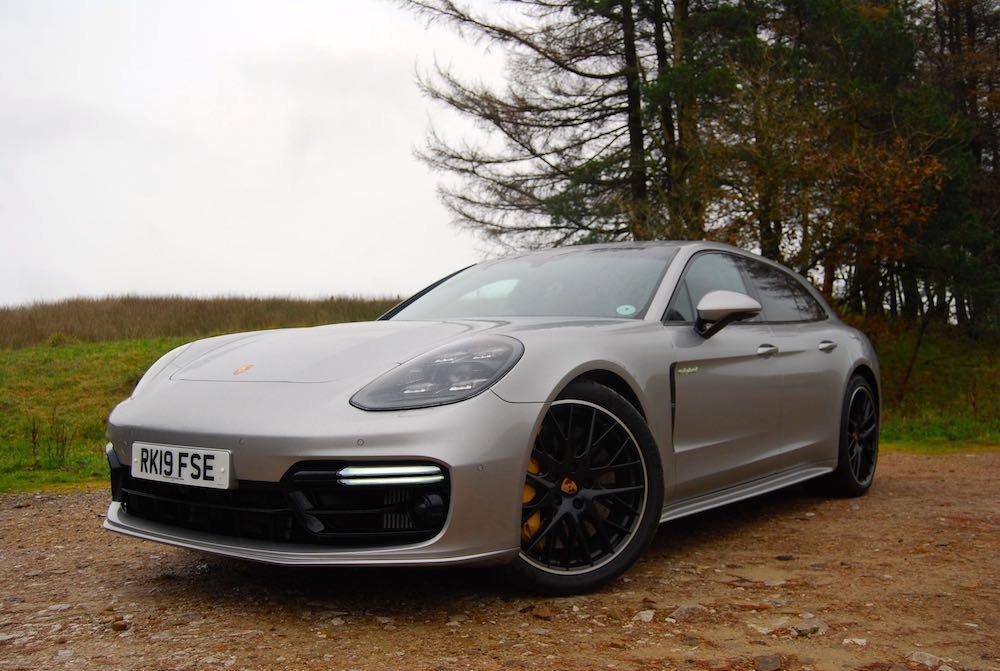 2019 porsche panamera turbo s e-hybrid sport turismo silver front side review